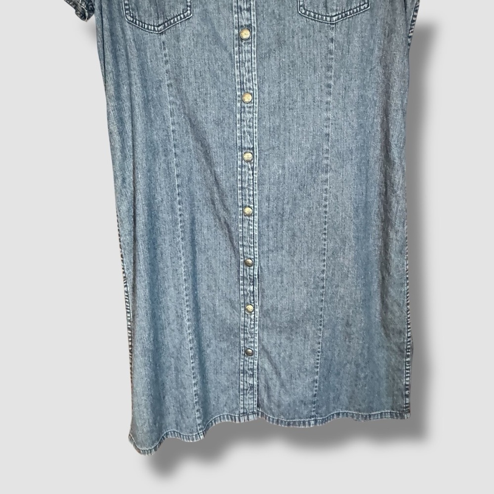 L.L. Bean Denim Shirt Dress Size 16 Blue Snap Button Midi Pockets - Picture 5 of 10